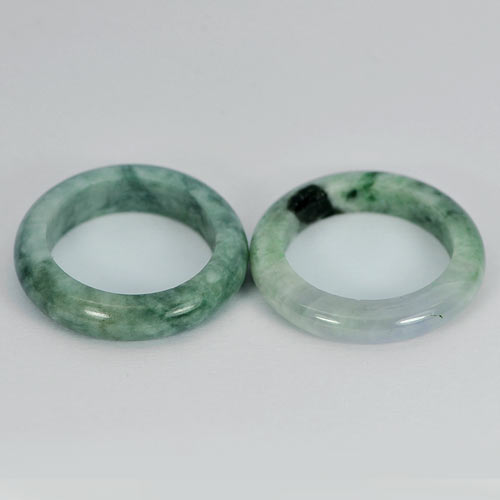 25.97 Ct. 2 Pcs. Round Natural White Green Rings Jade Size 7