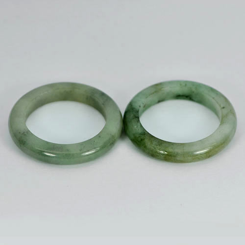 26.15 Ct. 2 Pcs. Round Natural White Green Rings Jade Size 7 Thailand