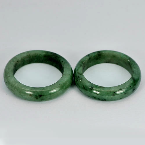 29.67 Ct. 2 Pcs. Round Natural White Green Rings Jade Size 7