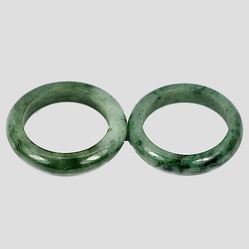 25.60 Ct. 2 Pcs. Round Natural White Green Rings Jade Size 7