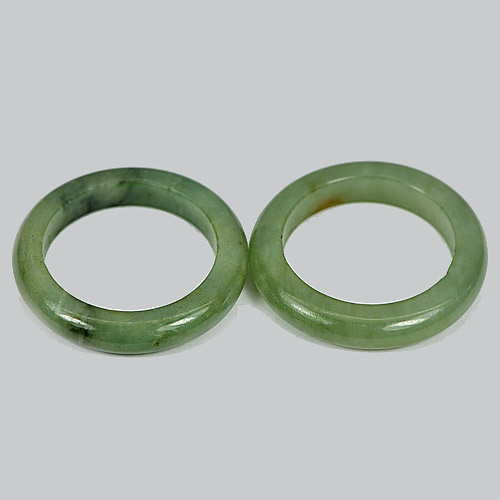 25.78 Ct. 2 Pcs. Round Natural White Green Rings Jade Size 7