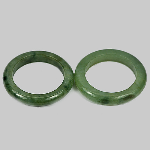 25.65 Ct. 2 Pcs. Attractive Round Natural White Green Rings Jade Size 7