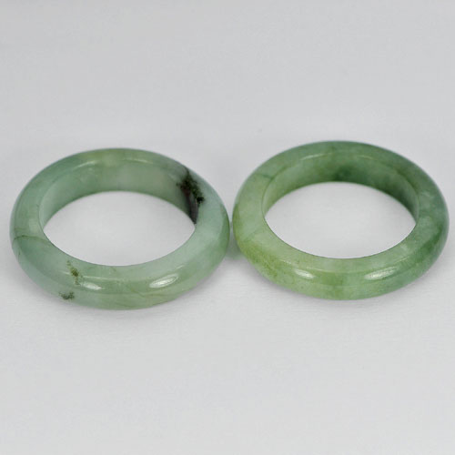 31.75 Ct. 2 Pcs. Round Natural White Green Rings Jade Size 7