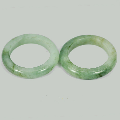 27.88 Ct. 2 Pcs. Round Natural White Green Rings Jade Size 7 Thailand