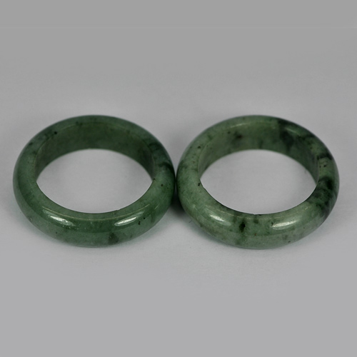 31.15 Ct. 2 Pcs. Nice Round Natural White Green Rings Jade Size 7