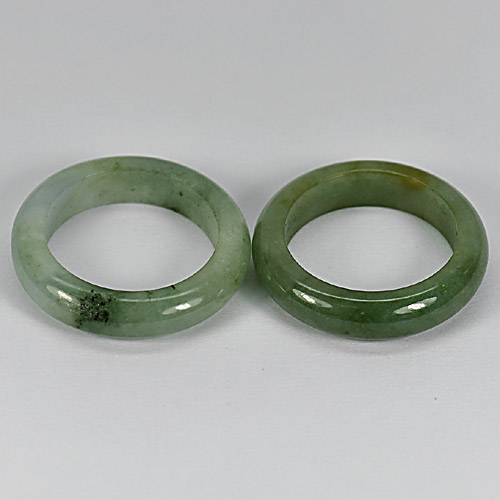 31.52 Ct. 2 Pcs. Round Natural Gems White Green Jade Rings Sz 7
