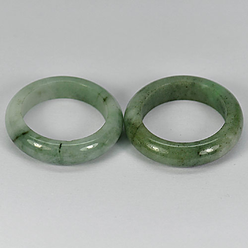 31.97 Ct. 2 Pcs. Round Natural Gems White Green Jade Rings Sz 7