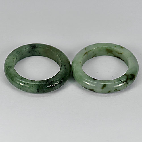 30.64 Ct. 2 Pcs. Round Natural Gems White Green Black Jade Rings Sz 7