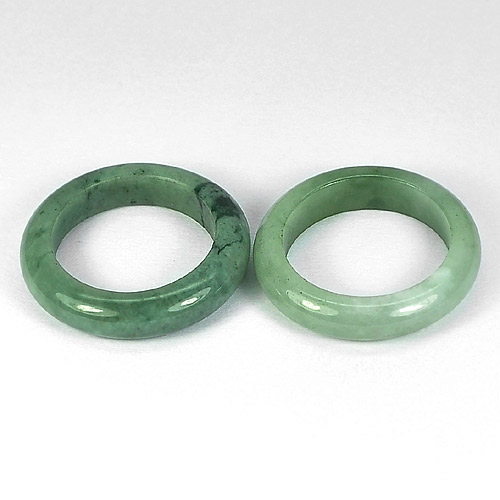 28.31 Ct. 2 Pcs. Charming Round Natural White Green Rings Jade Size 7