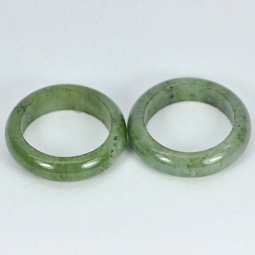 25.23 Ct. 2 Pcs. Round Natural Gems White Green Rings Jade Size 5