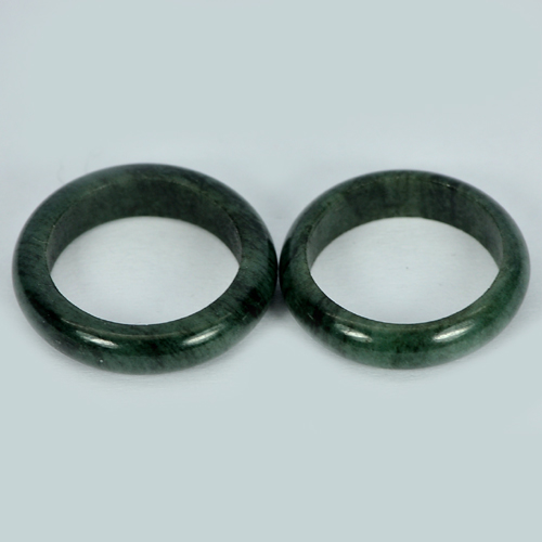 18.34 Ct. 2 Pcs. Charming Natural Gems Green Black Rings Jade Size 5.5
