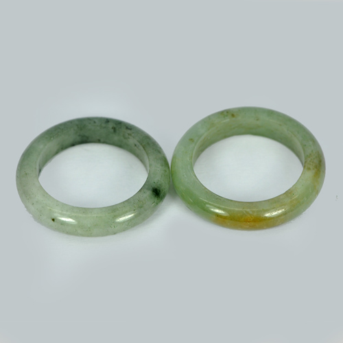 21.86 Ct. 2 Pcs. Natural Gems White Green Honey Rings Jade Size 5