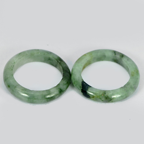 20.29 Ct. 2 Pcs. Natural Gems White Green Black Rings Jade Size 5