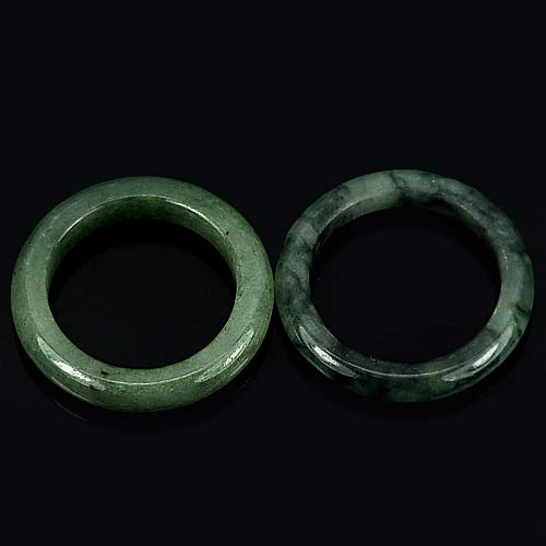 22.84 Ct. 2 Pcs. Round Natural Green Black Rings Jade Size 7