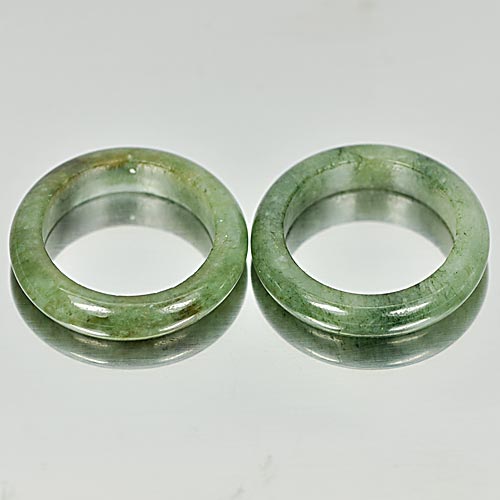 22.83 Ct. 2 Pcs. Round Natural Gems White Green Rings Jade Size 5.5