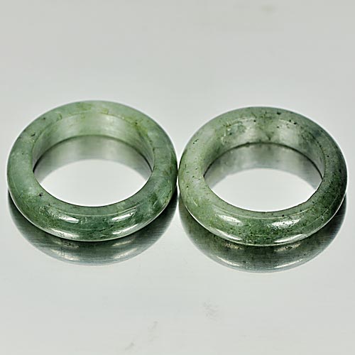 26.29 Ct. 2 Pcs. Round Natural Gems White Green Rings Jade Size 5.5