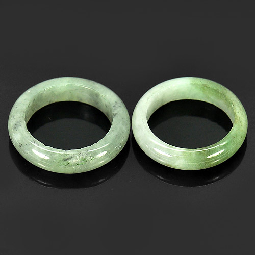 20.90 Ct. 2 Pcs. Round Natural Gems White Green Rings Jade Size 5.5