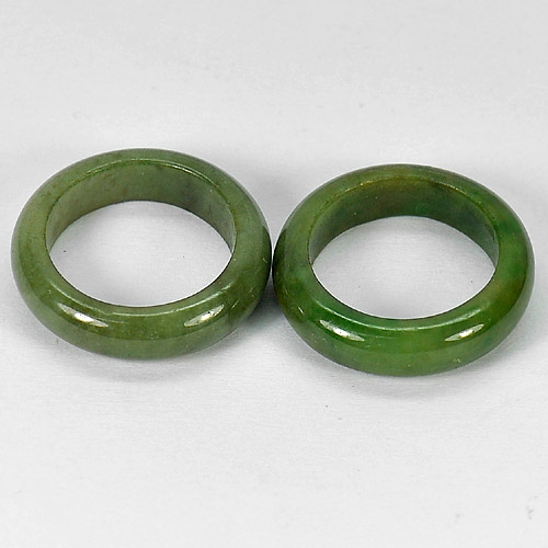 27.73 Ct. 2 Pcs. Round Natural Gems Green Honey Rings Jade Size 5.5