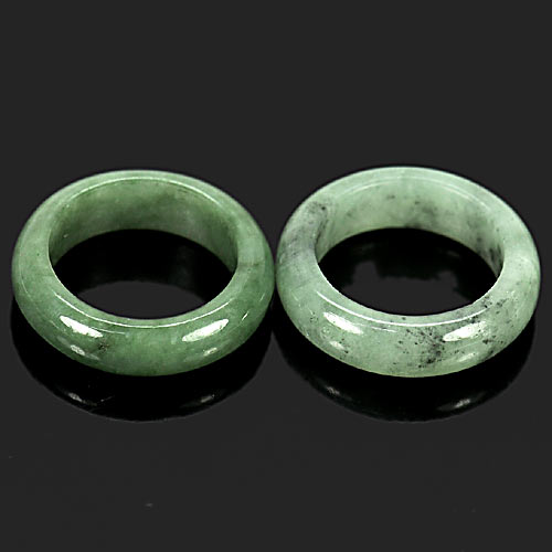 30.27 Ct. 2 Pcs. Round Natural Gems White Green Rings Jade Size 5.5