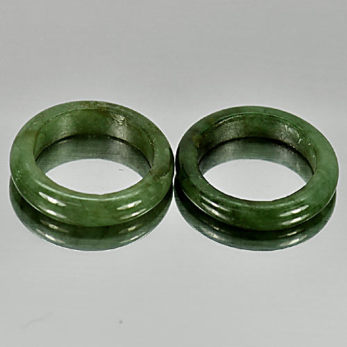 21.64 Ct. 2 Pcs. Round Natural Gems Green Rings Jade Size 5.5