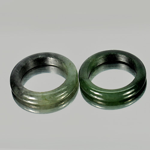 21.14 Ct. 2 Pcs. Round Natural Gems Green Black Rings Jade Size 5.5