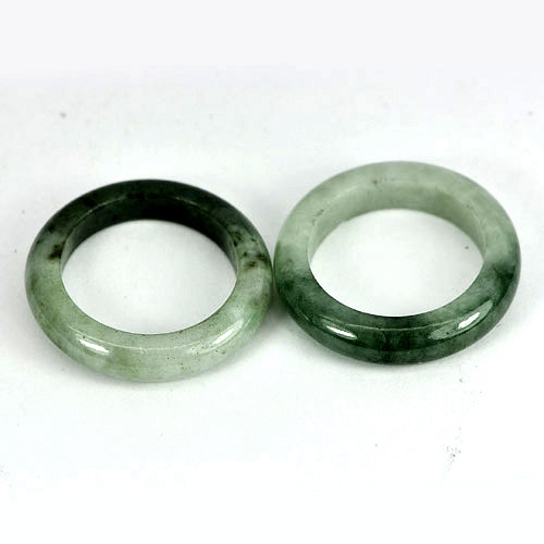 22.89 Ct. 2 Pcs. Attractive Natural Gems White Green Black Rings Jade Sz 5.5