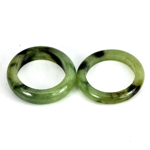22.46 Ct. 2 Pcs. Delightful Natural Gems Green Black Rings Jade Sz 5.5