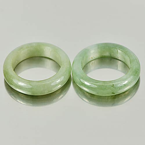 26.48 Ct. 2 Pcs. Charming Natural White Green Rings Jade Size 5.5