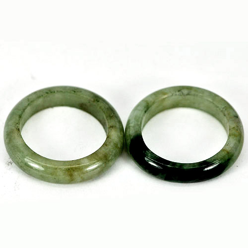 28.69 Ct. 2 Pcs. Natural White Green Chinese Jadeite Jade Ring Sz 7.5