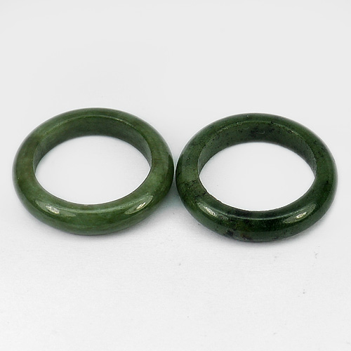 28.34 Ct. 2 Pcs. Beauteous Natural Chinese Green Rings Jadeite Jade Size 7.5