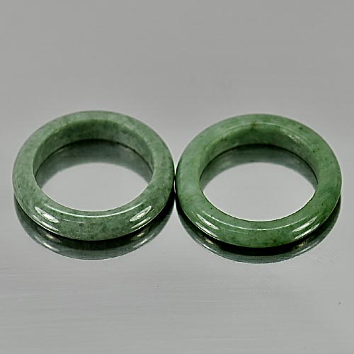 24.82 Ct. 2 Pcs. Round Natural Chinese Green Rings Jadeite Jade Sz 7.5