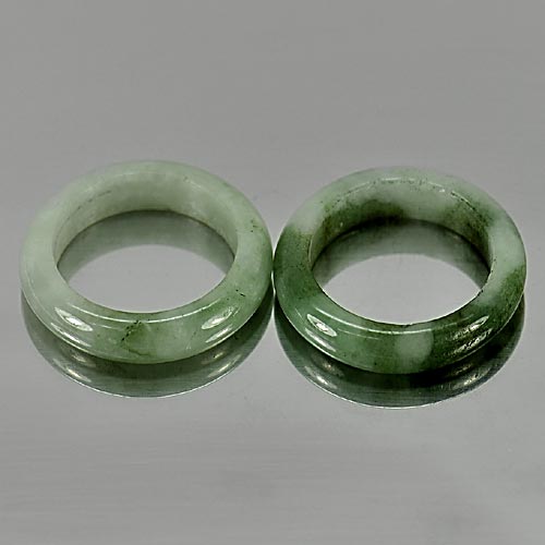 31.93 Ct. 2 Pcs. Round Natural Chinese White Green Rings Jadeite Jade Sz 7