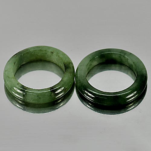 23.71 Ct. 2 Pcs. Round Natural Chinese Green Rings Jadeite Jade Sz 5.5