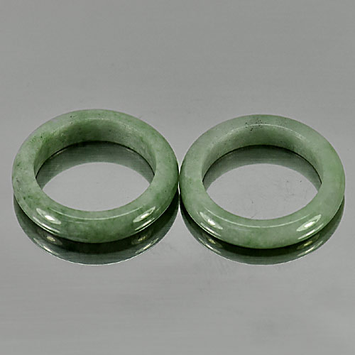 27.10 Ct. 2 Pcs. Round Natural Chinese White Green Rings Jadeite Jade Sz 7.5