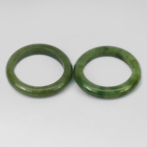 22.49 Ct. 2 Pcs. Round Natural Chinese Green Rings Jadeite Jade Size 7.5