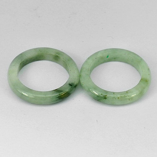 27.23 Ct. 2 Pcs. Good Natural Chinese White Green Rings Jadeite Jade Size 7.5
