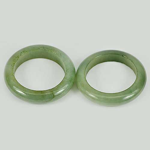 28.60 Ct. 2 Pcs. Natural Chinese White Green Rings Jadeite Jade Size 7