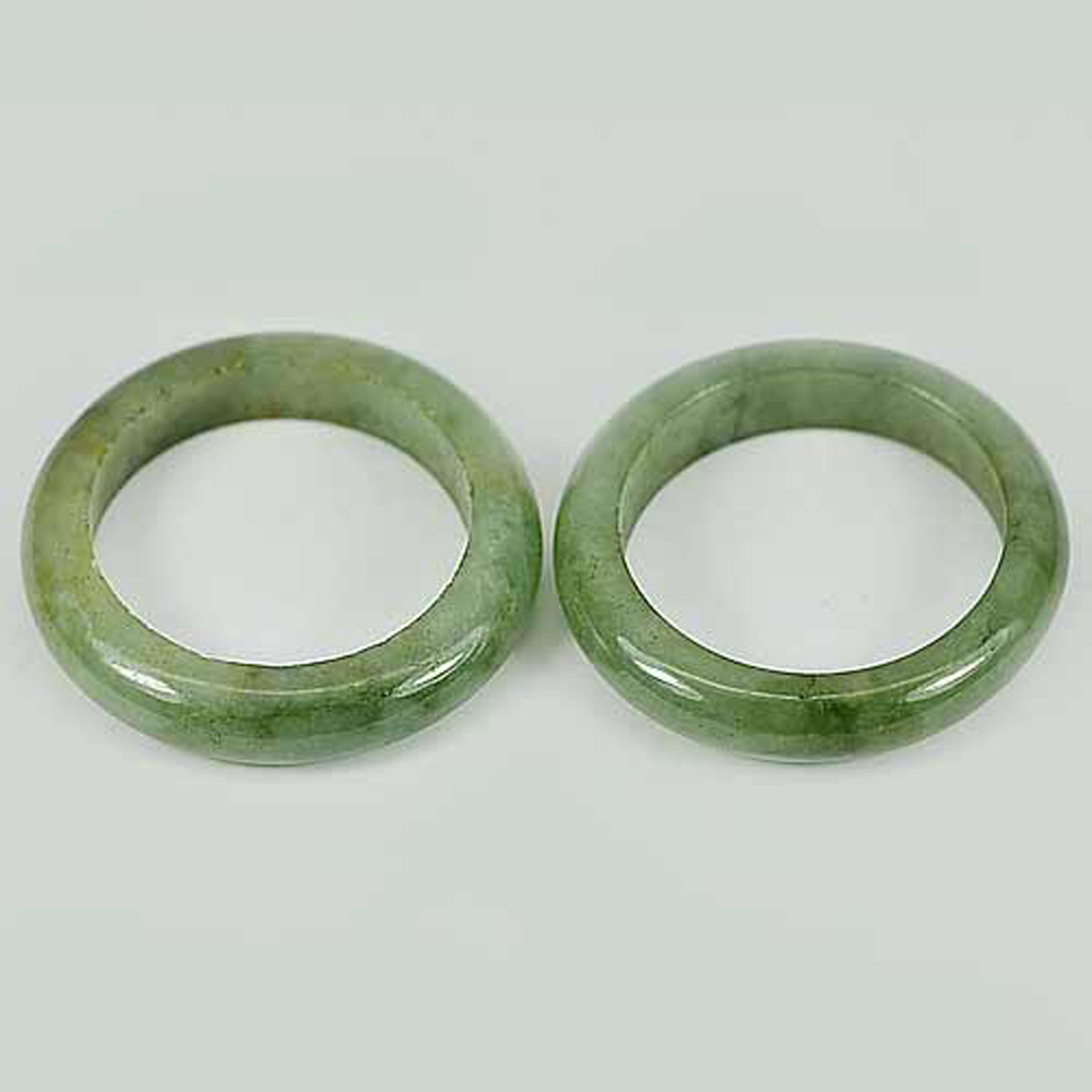 25.50 Ct. 2 Pcs. Round Natural Chinese White Green Rings Jadeite Jade Sz 7.5