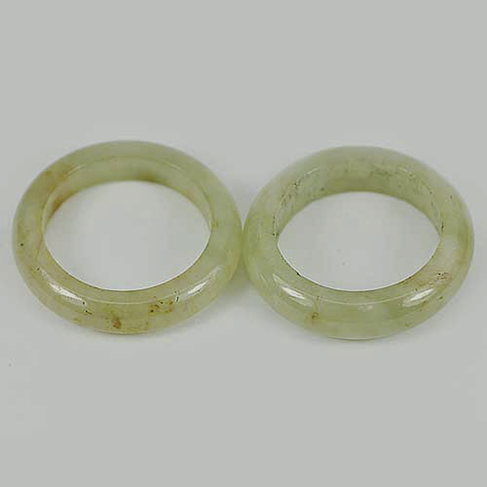 31.96 Ct. 2 Pcs. Natural Chinese White Green Honey Rings Jadeite Jade Sz 7.5