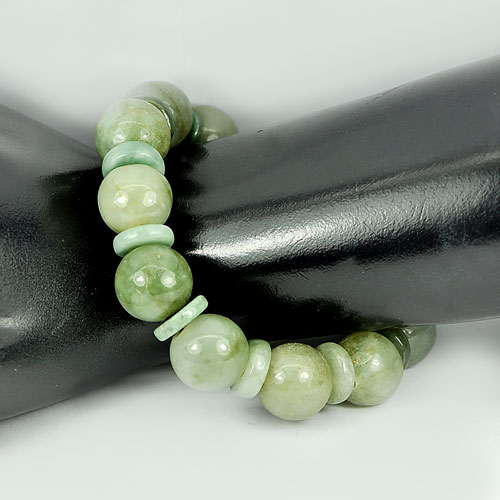 275.26 Ct. Diameter 50 Mm. Natural White Green Jade Beads Stretchy Bracelet