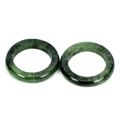 31.77 Ct. 2 Pcs. Natural Chinese Green Black Rings Jadeite Jade Sz 7 Unheated