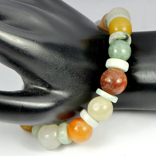 207 Ct. Natural Honey Color Jade Beads Bracelet Length 8 Inch.
