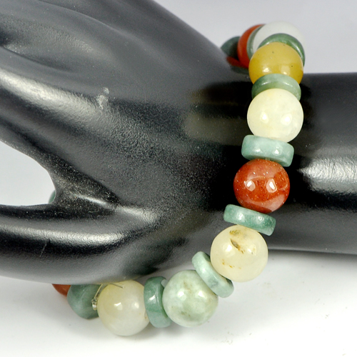 205.78 Ct. Natural Honey Color Jade Beads Bracelet Length 8 Inch.
