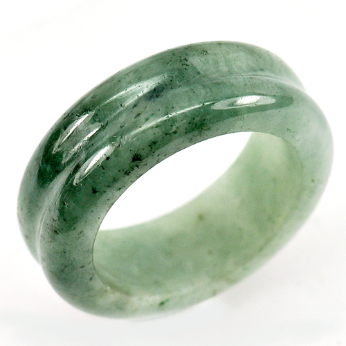 27.76 Ct. Round Cabochon Green White Natural Jadeite Unheated Ring Size 7.5