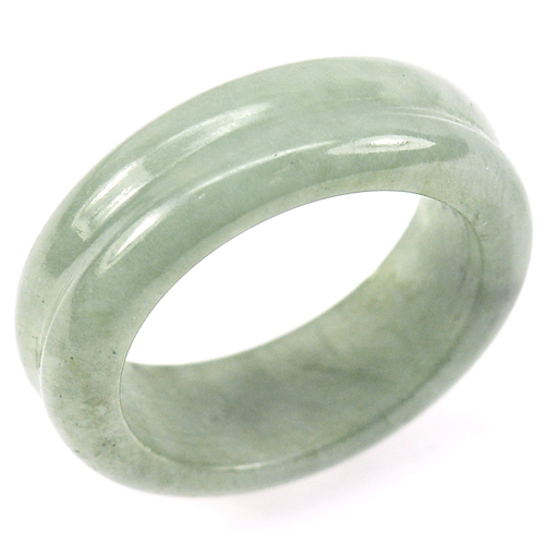 23.08 Ct. Round Cabochon Green White Natural Jadeite Unheated Ring Size 8