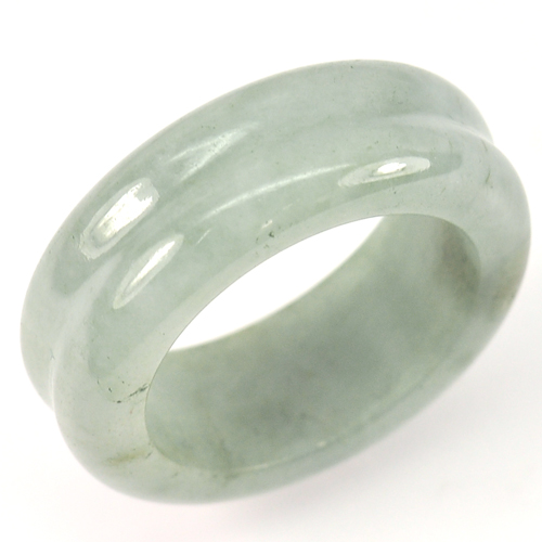 30.00 Ct. Unheated Round Cabochon Green White Natural Jadeite Ring Size 7.5