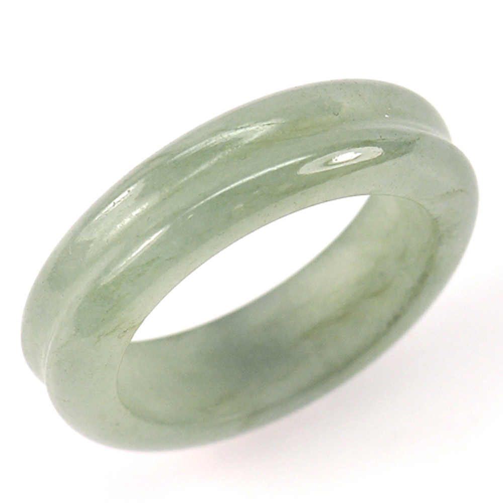 18.65 Ct. Round Cabochon Green White Natural Jadeite Unheated Ring Size 7.5