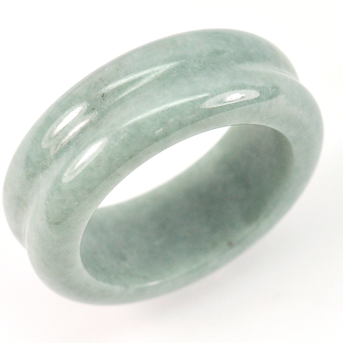 27.32 Ct. Round Cabochon Green White Natural Jadeite Unheated Ring Size 7.5