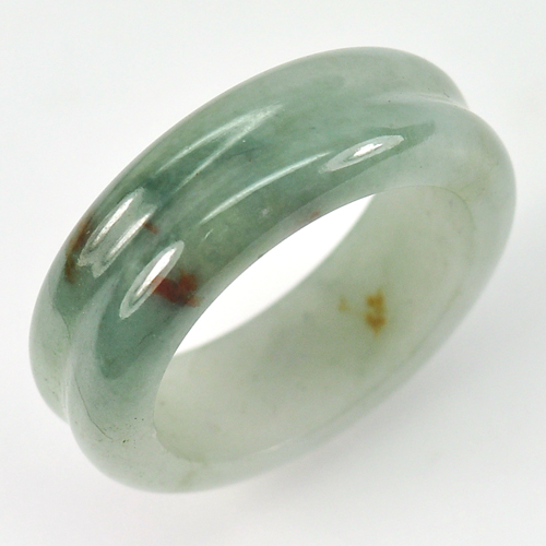 23.66 Ct. Round Cabochon Green White Natural Jadeite Unheated Ring Size 7.5