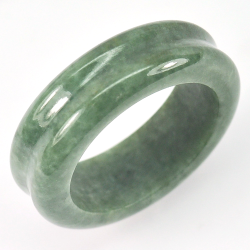 24.30 Ct. Round Cabochon Green White Natural Jadeite Unheated Ring Size 7.5